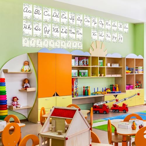 Gilprop Eucalyptus Bulletin Board Alphabet Letters, 37 Pcs Cursive Abc Alphabet Poster Classroom Decor Set Preschool Kindergarten Primary School Classroom Wall Decor Daycare Homeschool Supplies - style: Eucalyptus