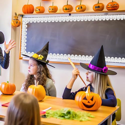 Whaline 65.6Ft Halloween Bulletin Board Border Glitter White Ghost Die Cut Trim Border Roll for Spooky Chalkboard Wall Decor - style: Ghost