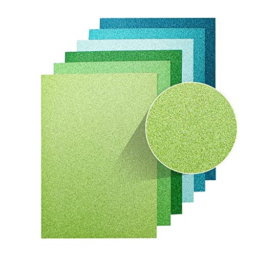 Glitter Cardstock Paper, 30 Sheets 250gsm Glitter Paper, Premium A4 Sparkle Shinny Craft Paper, 6 Colors Card Stock for DIY Projects, Crafts, Scrapbook, Birthday and Wedding Party Decor-Forever Green - color: Green Blue
