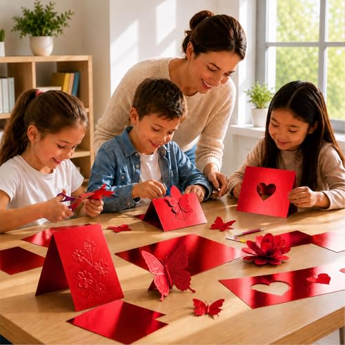 25 Sheets Metallic Cardstock Paper Cardstock 8.5 x 11 Shimmer Sheets 250gsm/92lb Heavyweight Scrapbook Paper (Red, 25 Sheets) - color: Red