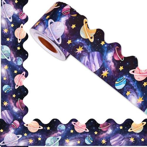 FYSUIMU 65.6 Ft Galaxy Bulletin Board Border Outer Space Star Scalloped Die Cut Border Trim Roll for Back to School Party Home Classroom Decor - style: Galaxy