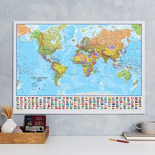 Giant World MegaMap, Large Wall Map (World Map with Flags - 23 x 33cm) - color: World Map with Flags - 23 x 33cm