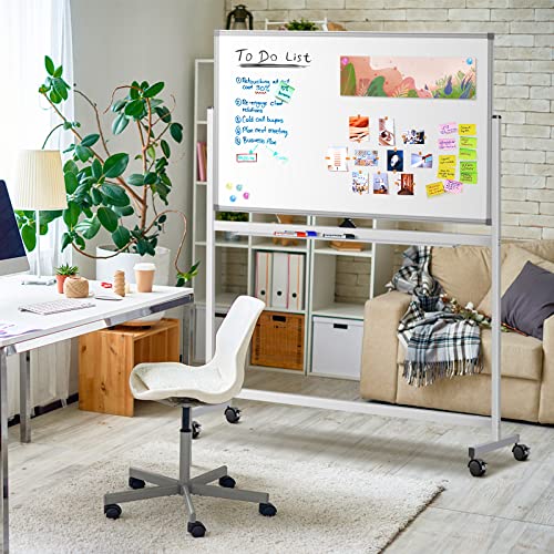Maxtek Rolling White Board on Wheels 48x32 inch Double Side Magnetic Dry Erase Board with Stand, Aluminum Frame Easel Mobile Standing Whiteboard for Office, Classroom & Home - color: Silver, size: 48 x 32 inches