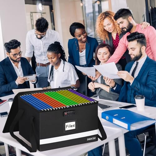 File Box with Lock - Portable File Organizer Box with Handle, Sturdy Important Document Organizer with Label, Slide, Reflective Strip for Hanging Letter/Legal Folder - size: 15.5" x 12.3" x 10.5", style: Black 1 Pack- Box with Lock