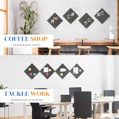 DOLLAR BOSS Felt Cork Board Tiles, 4 Packs 12" x 12" 1/2" Thick Cork Bulletin Board Self Adhesive Acoustic Panels Soundproof Corkboards for Walls with 40 Pushpins for Home Office Kitchen School, Grey | 1/2" Thick, Self Adhesive, Acoustic Soundproof Panels