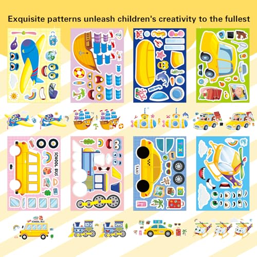 24 Sheets Transportation Stickers for Kids, Make Your Own Cars, Helicopters, Sailboats, Planes, Trains, School Buses Vehicle Stickers for Toddlers, Teacher Reward, Party Favor, Birthday Gift - style: Transportation