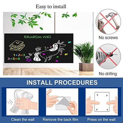 Magnetic Chalkboard Contact Paper for Wall 46.3"x18" Self Adhesive Magnetic Wall Board Sticker with 36 Magnet Letters for Office Home Black Chalk Board Wallpaper Roll - color: Black