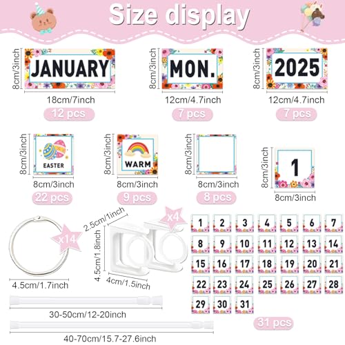 96 Cards Classroom Bulletin Board Decorations Set for Teachers,Flip Calendar with Holder for Classroom,Adjustable Calendar,Preschool Elementary Home Decor Supplies（Wildflowerst） - style: Wildflowers