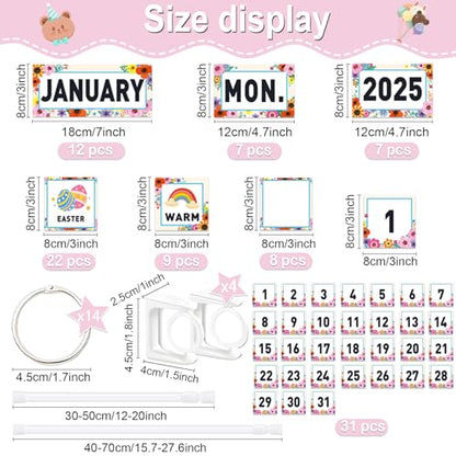 96 Cards Classroom Bulletin Board Decorations Set for Teachers,Flip Calendar with Holder for Classroom,Adjustable Calendar,Preschool Elementary Home Decor Supplies（Wildflowerst） - style: Wildflowers