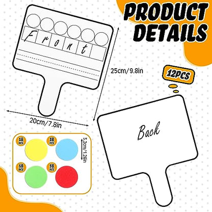 Seajan 12 Pcs Paddle Set Education Dry Erase Double Side Handheld Answer Board with Magnetic Counters Discs Phonemic Awareness Phonics Games Toy for Students Kids Teaching (Classic Color) - color: Classic Color