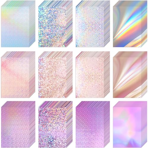 Kosiz 100 Sheets Metallic Holographic Card Stock Shiny Glitter Cardstock Iridescent Mirror Paper 8.5 x 11'' 250 GSM Thick Mixed Color Foil Paper for Scrapbook Letter Poster Craft(Colorful) - color: Colorful