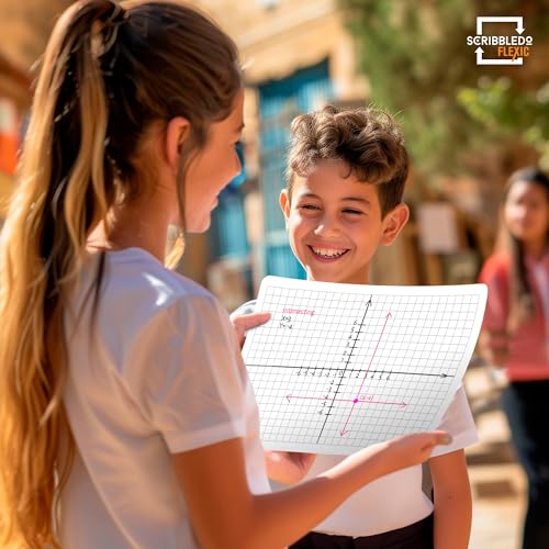 SCRIBBLEDO XY Graph Dry Erase Sheets 9”x12” Math Practice Small White Board Dry Erase Sheets Math Manipulatives Grid Whiteboard Sheets Math Supplies Homeschool Teacher Students Classroom Pack of 10