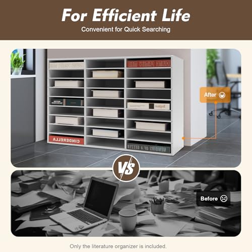 Literature Organizer, 27 Slots Wooden Mailbox for Classroom, Countertop Literature Sorter with Adjustable Shelves, Office Mailbox Cubbies, White Student Mailboxes for Home Office School