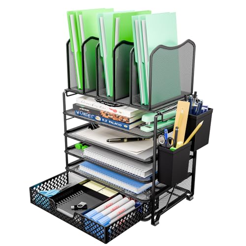 Simple Trending 5 Tier Mesh Desk File Organizer, Paper Letter Tray File Holder with Sliding Drawer Organizer for Office Home, Black - size: 9.25"D x 13.25"W x 19.5"H