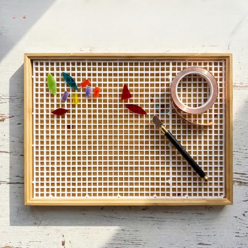 Stained Glass Cutting Mat - Double Layer Detachable Grid Mat for Glass Cutting with Fragment Catcher (17"x12") for Craft, Tile & Glass Cutting Projects