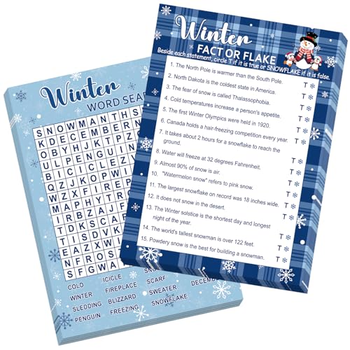 COCHIE 30 Players Winter Holiday Christmas Party Games for Adults Family Office Large Groups, Word Search Game, Riddle Game, Fact or Flake Games with Answer Key (Winter Search) - style: Winter Search
