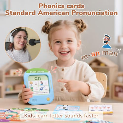 JoyCat Kids Learning Tablet, Phonics Talking Flash Cards, Learn to Read with 156 Pages, 40+ Themes, 600+ Words, 100+ Interactive Games, Screen-Free Toddler Learning Toys Gifts for 2-6 Year Old - style: Blue:English-Early Learning