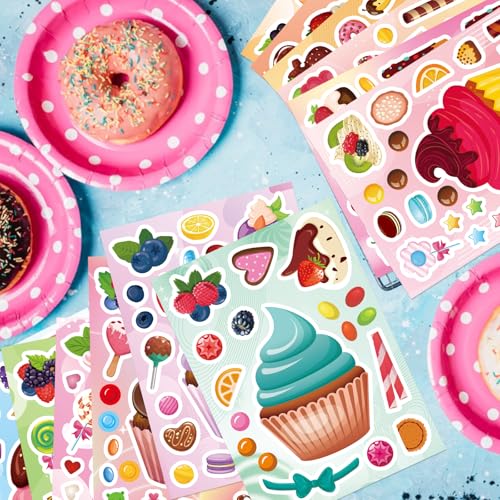 24 Sheets Make Your Own Cupcake Stickers for Kids - Make-a-Face Sticker, Dessert Stickers Mix and Match Sweets Fruit & Teacher Reward Supplies, Birthday Gifts - style: Cupcake