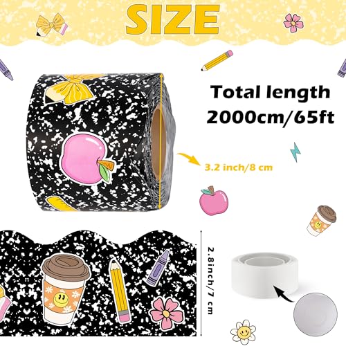 BeYumi Composition Rolled Border Trim - 65ft Back to School Composition Pencil Bow Scalloped Rolled Border Trim Ruler Apple Bulletin Board Set School Classroom Office Chalkboard Party Holiday Decor - style: Black Notebook