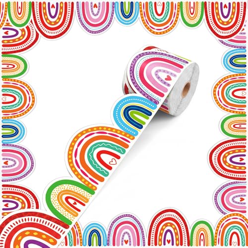 Tenceur 120 FT Rainbow Bulletin Board Borders, Scalloped Die-Cut Classroom Border Trim, Colorful Bulletin Board Decorations for School, Offices, Whiteboard, Walls, Doors, Desk, Locker(Colorful) - color: Colorful