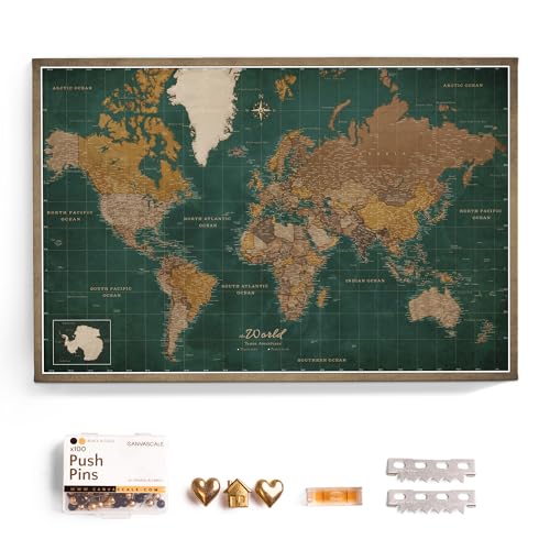 Canvas World Map with Cork Pin Board - English Lettering - Decorative Wall Decoration for All Rooms - Canvas Pictures with World Map Motif (70x50 cm, Pattern 4) - color: Design 4, size: 28" x 20"