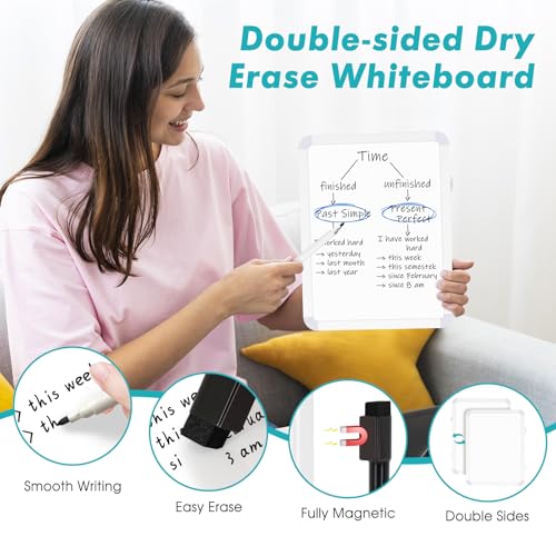 2 Pack Small White Board, 8.5" x 11" Double-Sided Dry Erase Whiteboard | Portable Mini Board for Fridge, Wall, Locker, Adhesive Mount, Hang & Magnetic Strip Mount, Stain-Resistant, No Ghosting - size: 8.5''x11''-2 Pack