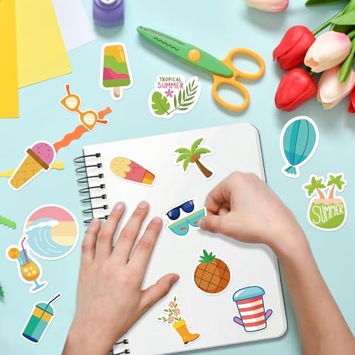 OHOME Summer Stickers | 100 PCS Hawaiian Beach Stickers for Kids - Vinyl Summer Games Toys Gifts Activities Party Favors Supplies - Tropical Crafts Bulk for Classroom Home - Travel Essential for Kids - style: Summer