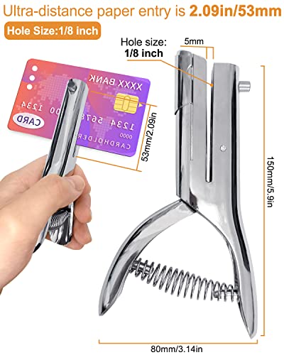 Hole Punch 1/8 Inch, Heavy Duty Single Hole Punch, Paper Card Portable Handheld Long Hole Puncher Single 2 Inch Reach Deep for PVC Paper ID Cards Plastic Cardboard (1/8"-3mm Hole) - style: 1/8"-3mm Hole