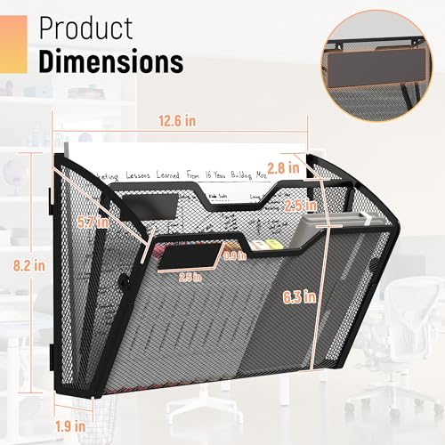 Docnest 2 Tier 3 Pack Magnetic Wall Mounted File Holders,Mesh Letter Organizer, Magnetic Hanging Mail Paper Document Organizer for Office, Home, School, Black - color: 2 Tier Magnetic Black-3 Pack