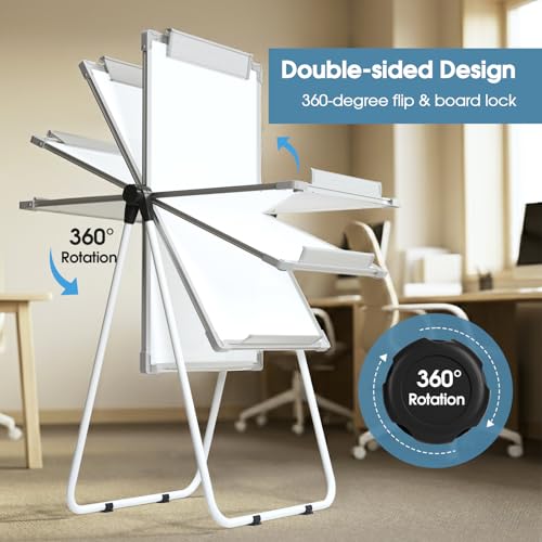 MaxGear Easel Whiteboard with Stand, 36" x 24" Double-Sided Dry Erase Board Flip Chart, Height Adjustable,Foldable, Portable for Home Office Classroom Teaching - size: 24"W x 36"H, style: Silver Frame