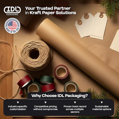 IDL Packaging 18" x 2160" (180 feet) Popular Pack Brown Kraft Paper Roll - USA-Made Perfect Craft Wrapping Paper for Packing, Moving, Shipping - 100% Recycled Natural Wrap Material - color: Brown, size: 18"x180' (#30 thick)