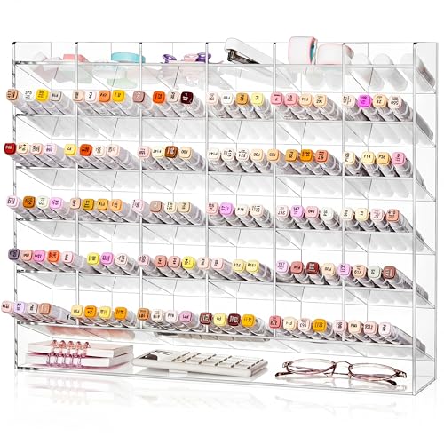 MotiMind Acrylic Pen Organizer Storage for 420 Markers Vertical Marker Organizer Acrylic Pen Display Holder for Office Desk Desktop Stationery Pencil Storage, Clear, 18 x 4 x 14.5 Inch - size: 18 x 4 x 14.5 inch, style: 420 Markers