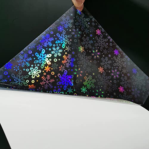 Bleidruck 25 Sheets 8.25x11.7 Inches Snowflake Holographic Premium Cold Laminated Film Glitter Holographic Overlay Laminating Self Adhesive Film - style: Snowglake