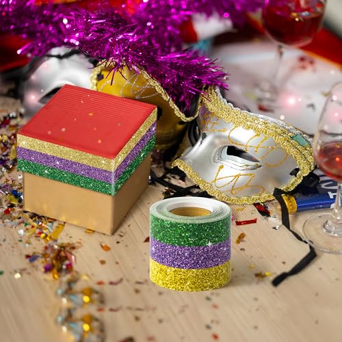 BeYumi Mardi Gras Border Trim - 65ft Mardi Gras Straight Rolled Border Trim Classic Glitter Yellow Purple Green Bulletin Board Set Carnival Holiday Masquerade Party School Classroom Home Wall Decor - style: Mardi Gras