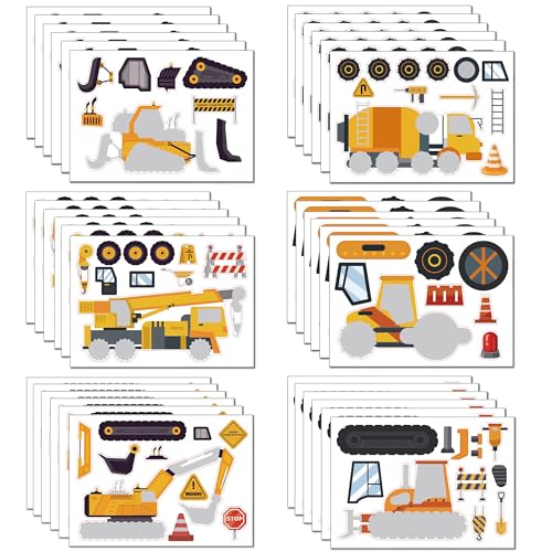 Construction Stickers for Kids, 36 Sheet Make Your Own Construction Truck Stickers Construction Birthday Party Favors for Kids 4-8 - style: Construction Truck