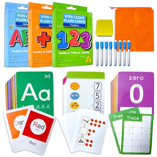 108PCS Toddler Flash Cards,Number, Alphabet, Math Flash Cards with 9 Dry Erase Pens - Early Education Flashcards for Kids, Preschool Learning Activities 3+ - style: 123/ABC/Math