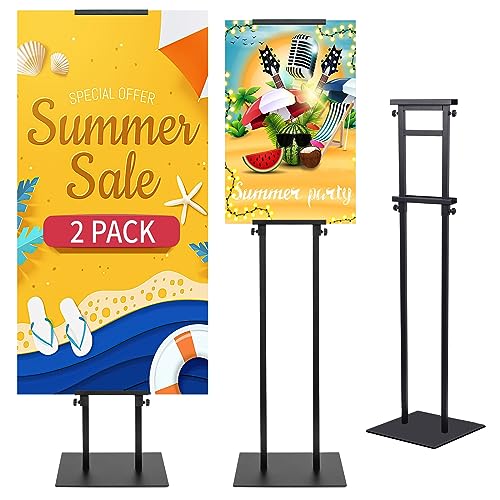 Poster Stand Heavy Duty - 2 Pack Pedestal Poster Stands for Display, Adjustable Height up to 80 Inch, Double Sided Black Floor Standing Sign Holder for Foam Board Signage - size: Double-Pole Poster Stand 2 Pack