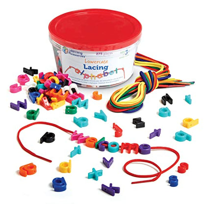 Learning Resources Lowercase Lacing Letters - 275 Pieces, Ages 3+ Toddler Alphabet Learning Toys, Preschool Games, Homeschool Supplies, Fine Motor Skills Toys, Alphabet Beads, Early Spelling - style: Lacing Letters