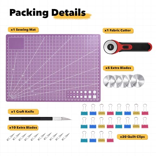 Mandala Crafts Self-Healing Cutting Mat Set – 18" x 24" A2 Purple Pink Double-Sided 5-Ply Mat with Fabric Cutter, Quilt Ruler & Craft Knife for Sewing, Quilting, Leather & Scrapbooking - color: Purple Combo, size: 18 x 24 Inches Mat Combo