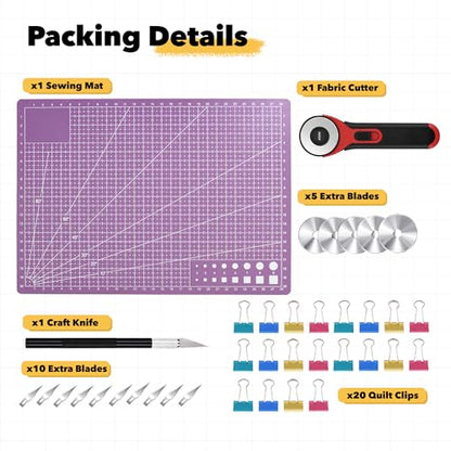 Mandala Crafts Self-Healing Cutting Mat Set – 18" x 24" A2 Purple Pink Double-Sided 5-Ply Mat with Fabric Cutter, Quilt Ruler & Craft Knife for Sewing, Quilting, Leather & Scrapbooking - color: Purple Combo, size: 18 x 24 Inches Mat Combo