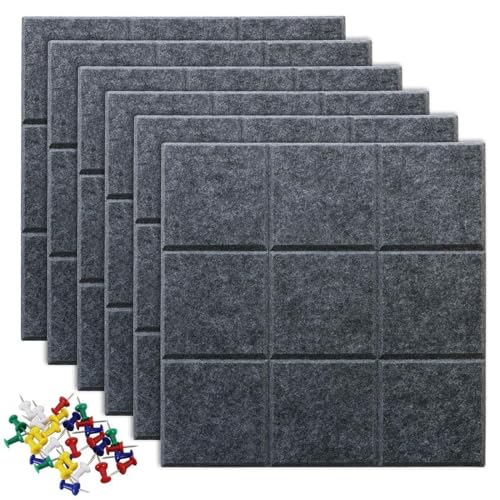 Large Cork Board Felt Board Tiles for Walls with 60 Push Pins, 11.8"x11.8" Pack of 12 Pin Board Notice Boards for Home Office Kitchen, Bulletin Board Wall Tiles for Photos Memos - color: Dark Grey, size: 12 Pack