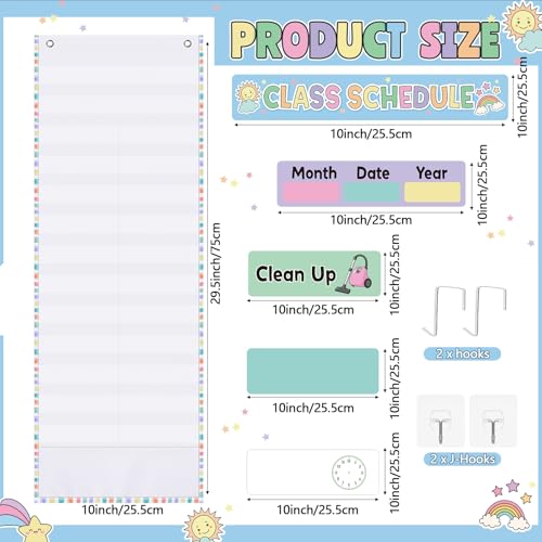 Funrous Daily Schedule Pocket Chart with 82 Cards, Linen Wall Hanging Organizer for Welcome Back to School Classroom Decorations Homeschool Visual Planner Routine Calendar(Pastel) - style: Pastel