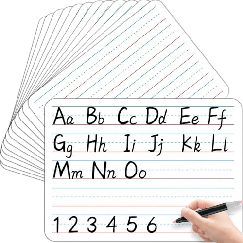 24pcs Double Sided Cardboard Lined Dry Erase Whiteboard Ruled Writing Paper Cardboard Handwriting Practice for Student Teacher Learning Tool Mini Portable Drawing Learning 12" x 9" - style: Double Sided Lined Whiteboard