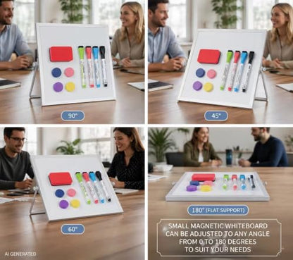MXG Double Sided Magnetic Dry Erase Board, 10x10 Inch Portable Small White Board with Stand,360 Rotatable & Adjustable, Includes Markers, Eraser & Magnets, for Office, Home, Business - size: 10"W x 10"H