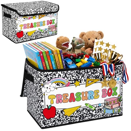 Sabary Composition Notebook Treasure Chest Box for Prize with Lid Foldable Storage Box for Teacher Prizes Awards Student Rewards Collapsible Toy Chest for Classroom School Decor Home Daycare Playroom