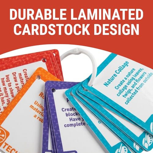 4 1/2" x 5 1/2" Grades K-2 STEM Makerspace Laminated Cardstock Task Cards on Ring