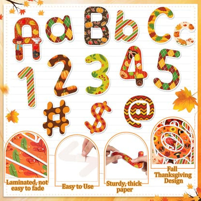 Faccito 231 Pcs Thanksgiving Letters Cutouts for Bulletin Board Decorations Fall Thanksgiving Letter Classroom Bulletin Board Set 4.3" 3.2" Turkey Alphabet Number Punctuation Accent School Decor - style: Fall Thanksgiving