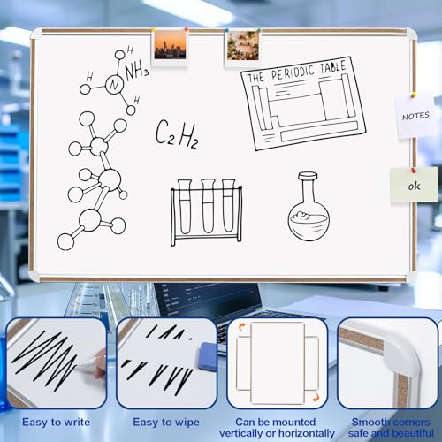 Large Magnetic White Board for Wall,Aluminum & Cork Strip Frame Whiteboard for Office,Presentation Dry Erase Board Wall Mount,Large Whiteboard for School Classroom Huge Whiteboards (36" W x 24" H) - size: 36"W x 24"H