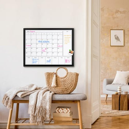 3-in-1 Dry Erase Calendar for Wall, 31.5x23.6 inches Magnetic Surface Monthly & Weekly Planner Whiteboard, Dry Erase Board with Black Wood Frame, Hanging White Board Calendar(YL+ZL-BK,6080) - color: Black, size: 31.5"W x 23.6"H