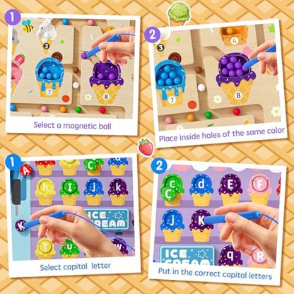 2 in 1 Magnetic Maze Board for Kids Montessori Toys Double-Sided Counting Magnetic Alphabet Letters ABC Magnets Puzzles 3-5 Age Boys and Girls Birthday Gifts